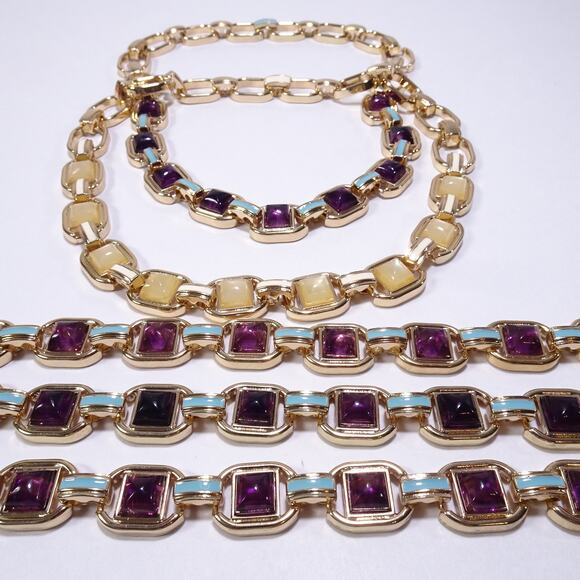 NWT 68 Banana Republic Gold Purple Stone Blue Enamel Link Clasp Bracelet - Picture 7 of 7